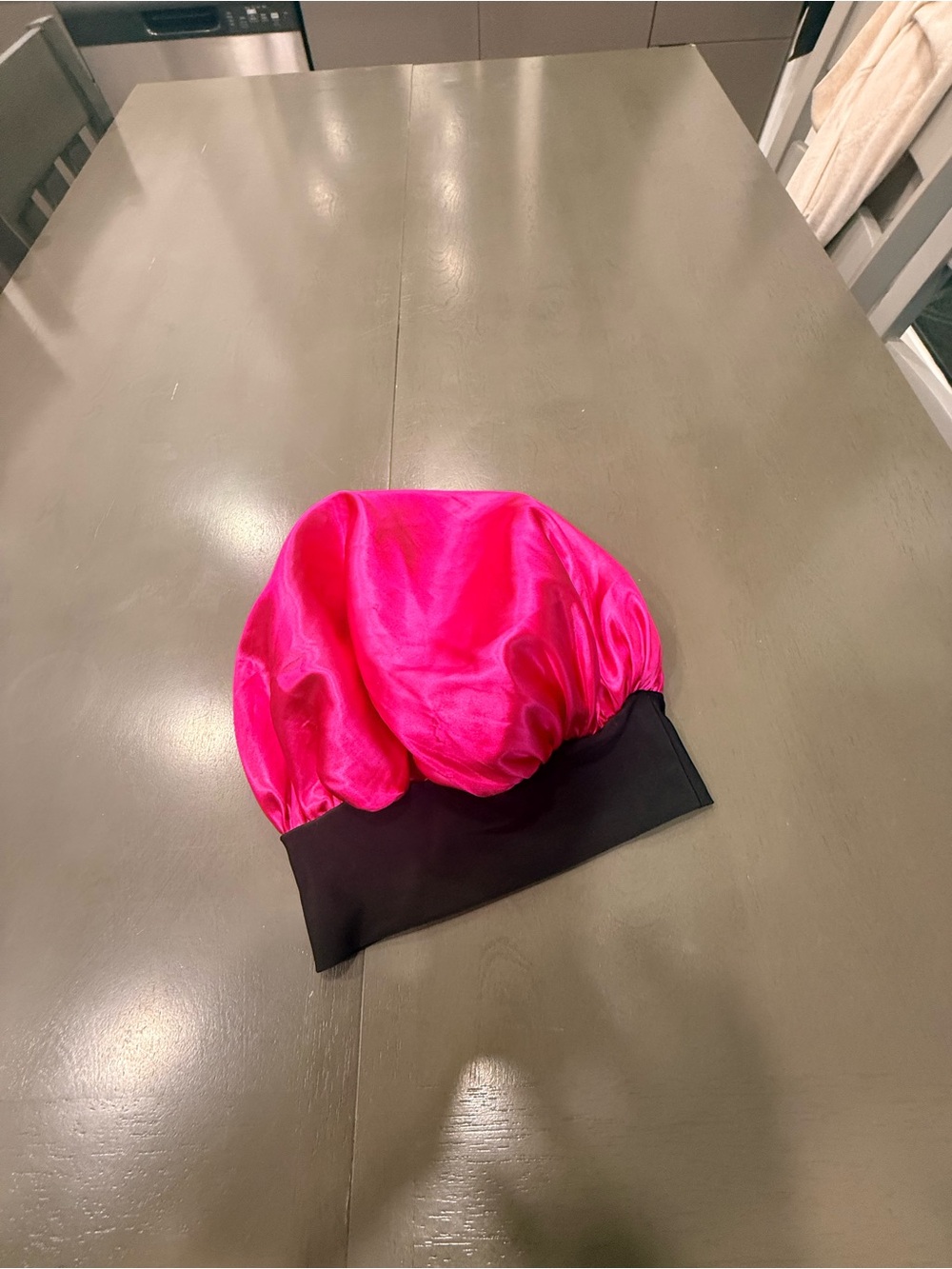 Hot Pink Satin Hair Bonnet with Black Band